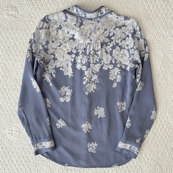 Anthropologie Maeve Blue White Rosalee 100% Silk Floral Blouse - Picture 3 of 11